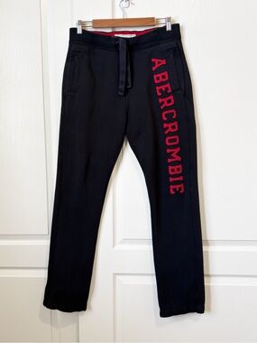 Abercrombie & Fitch Black Jogger Sweatpants Red Vertical Logo Spellout Y2K Med